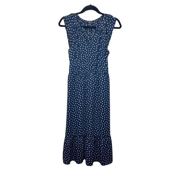 J. Crew Mercantile Navy Blue High Waisted Ruffle Hem Cap Sleeve Women's Dress XS - Picture 1 of 15